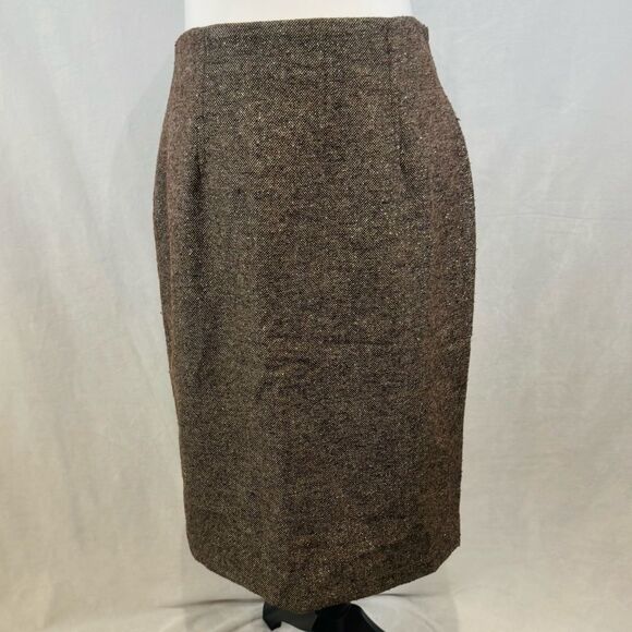 Liz Claiborne brown and gold shimmer wool blend tweed skirt size 6 - Picture 1 of 6